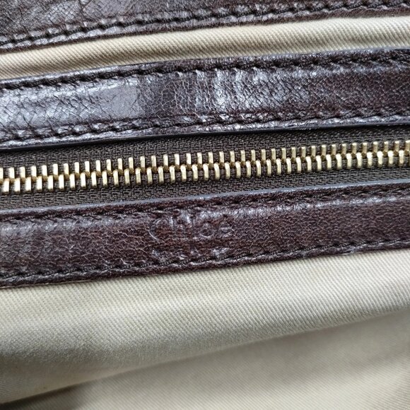 Chloe Dark Brown Leather Shoulder Bag with Gold Accents - Picture 6 of 9